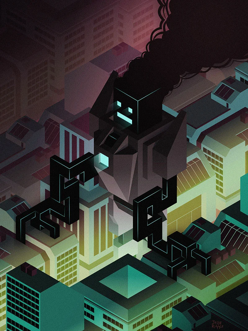 The ROBO show just opened at Light Grey Art Lab , this is the piece I made for it. My Robot seems to think this city needs way more air-conditioning ducts. Look at him go! Check out the rest of the awesome work HERE , tons of sweet stuff! You can totally buy a print HERE , if that’s your thing.
