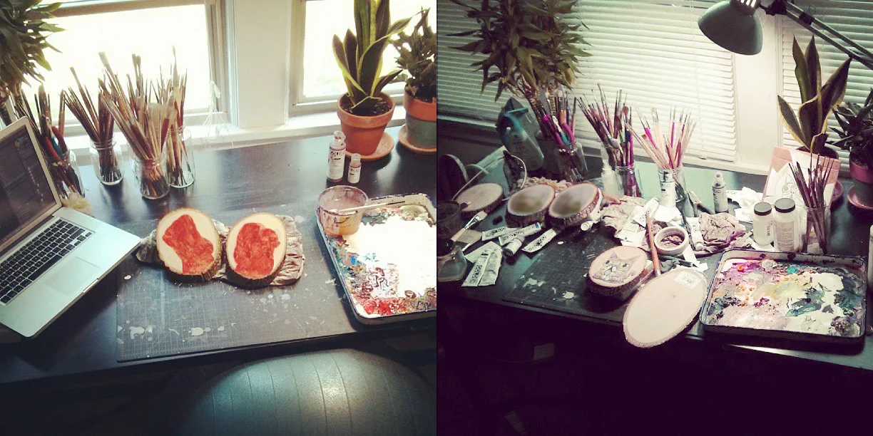 When ever I paint, my desk always starts out so nice and clean and in order…