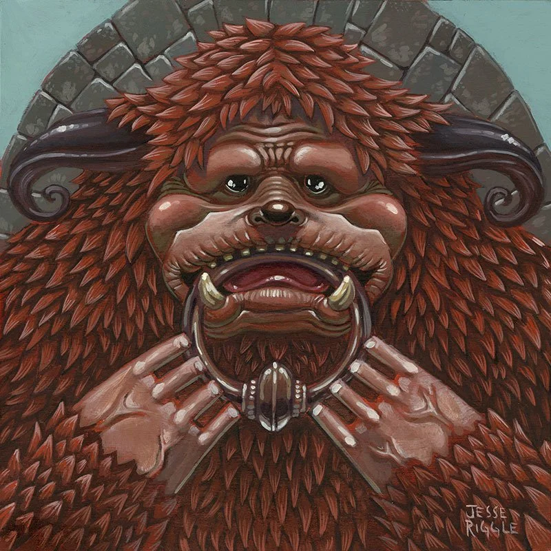 Jeez, I’m late posting this. I made a painting for the inaugural show at Gauntlet Gallery in San Francisco for their 1980’s movie inspired show.
I painted Ludo from Labyrinth doing his best impression as a door.