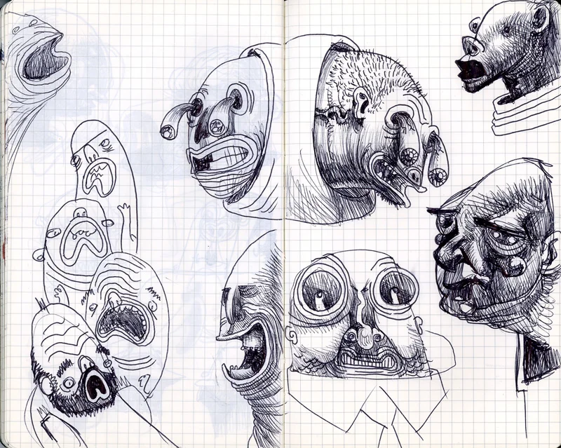 I’ve been busy painting stuff, but nothing I can show just yet, so you know, here is a page from my sketchbook. I forgot how fun it is to draw with ballpoint pens.