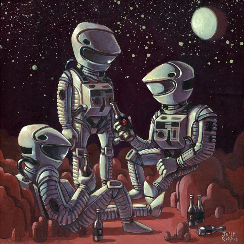 spokeart in San Francisco just opened their Kubrick show on Saturday. I made this piece inspired by 2001: A Space Odyssey . I figure even space-guys need a break from monolith hunting from time to time.