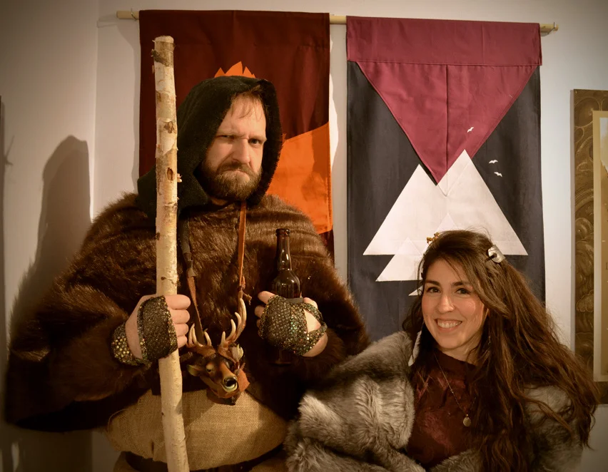 This is from the opening of Light Grey Art Lab’s Role Model show . That’s me doing my best impression of my piece, along with my good friend, and Light Grey owner Lindsay! We’re Fantasy-Faux-Fur-Friends!
Pro-tip: Wrapping yourself head to toe in burlap and fake bear fur is as itchy as you might think.
Also, happy halloween!