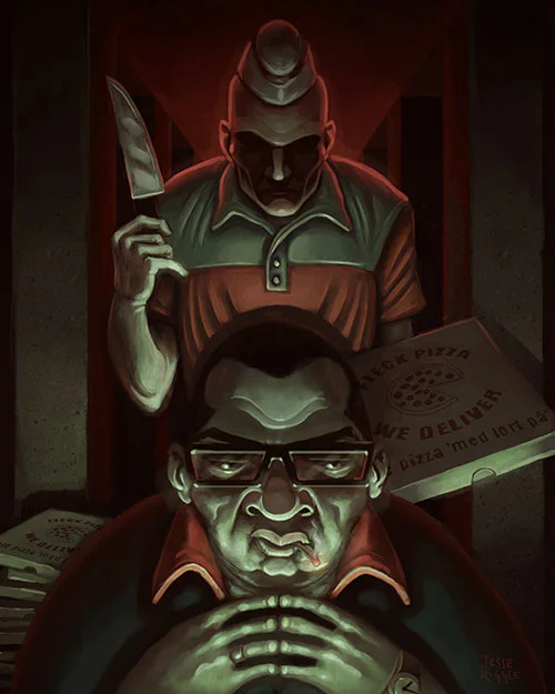 Mmm, pizza.
I was lucky enough to be able to contribute a painting to an art book being included in the Limited Edition of the HD Hitman Trilogy released by Square Enix .