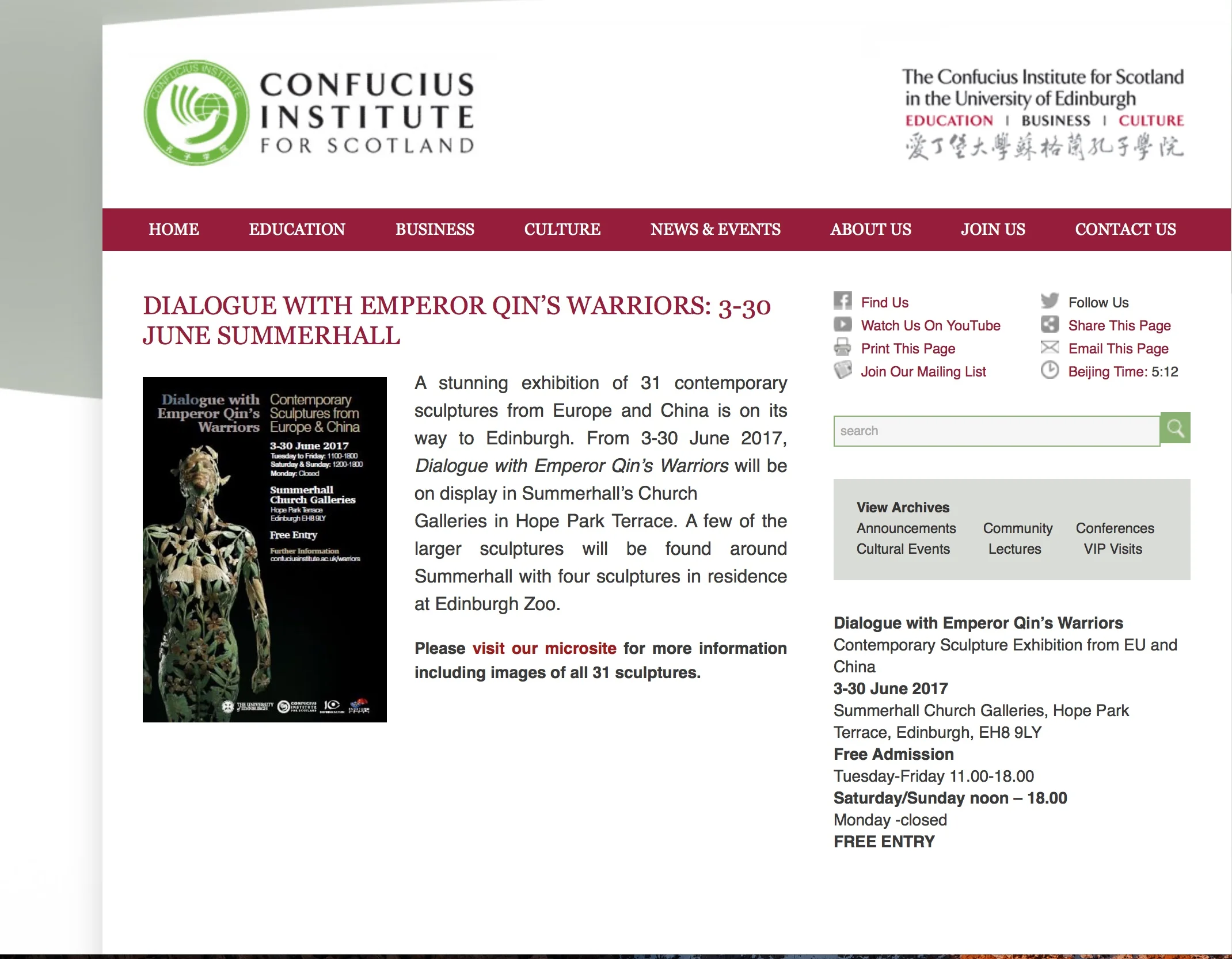 Above: The poster for the exhibition at the Confucius Institute, Scotland 2017