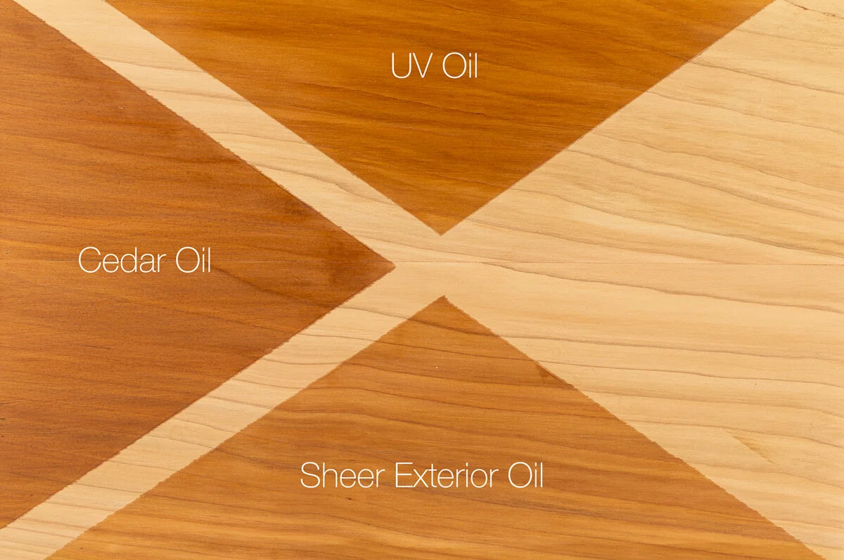 Camparison of Treatex Cedar Oil , UV oil and Exterior Oils Sheer on freshly sanded Western Red Cedar