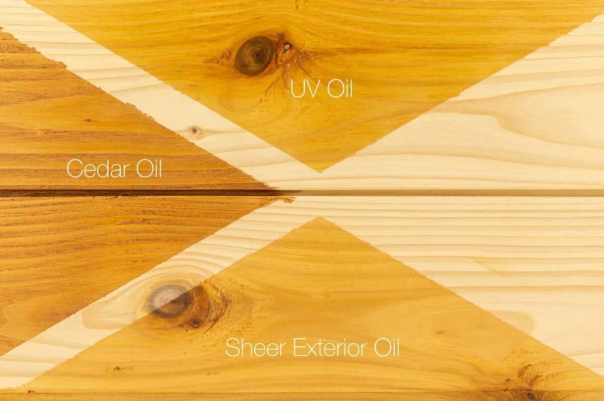 Camparison of Treatex Cedar Oil , UV oil and Exterior Oils Sheer on Larch