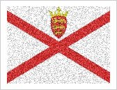Jersey flag with a red cross and a gold crown on a white background