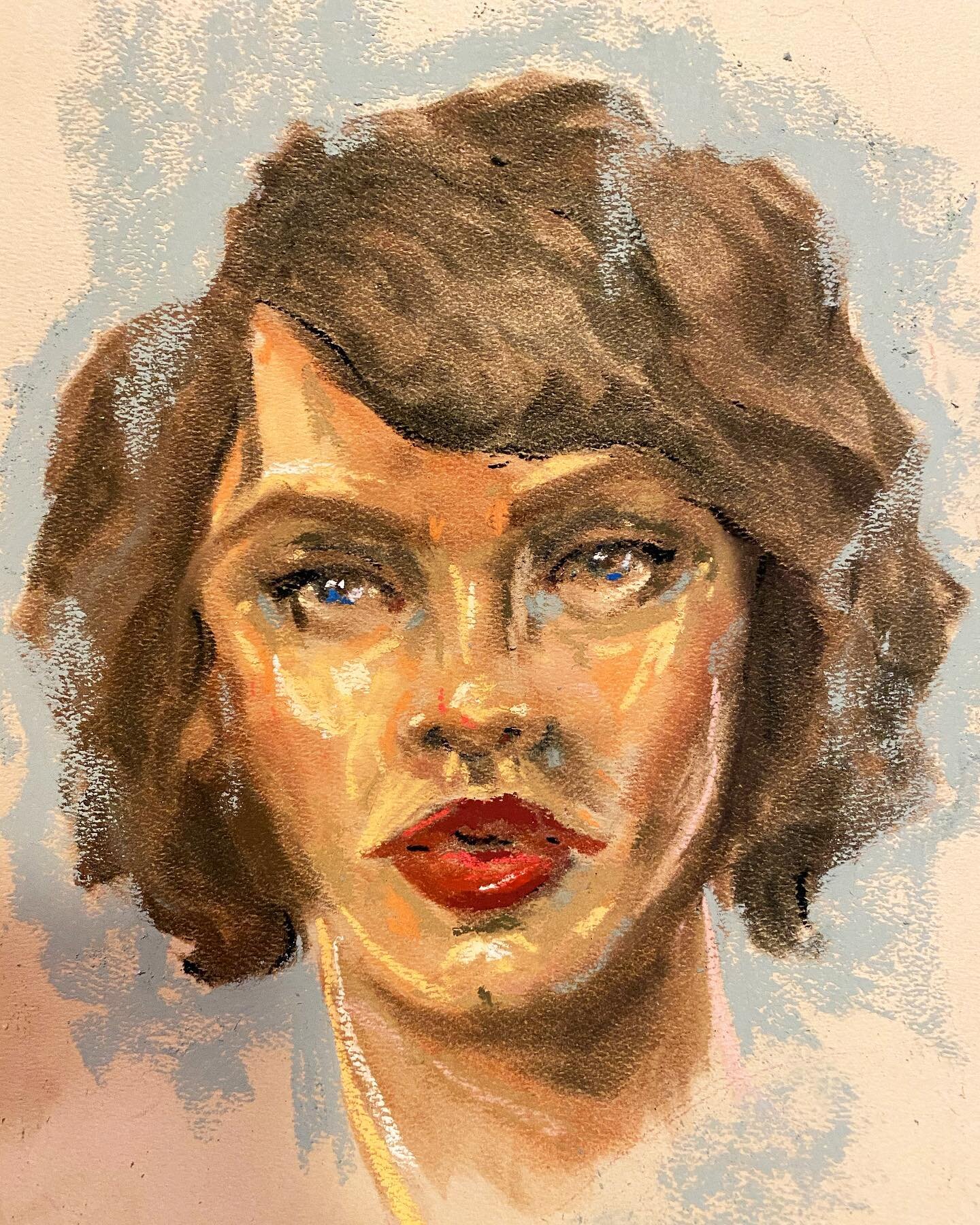 Fun with pastels! I&rsquo;ll be putting her up on my website shop if interested! (9x12 Original Pastel Drawing) #carolinejordanartist #womeninart #createeveryday #pasteldrawing