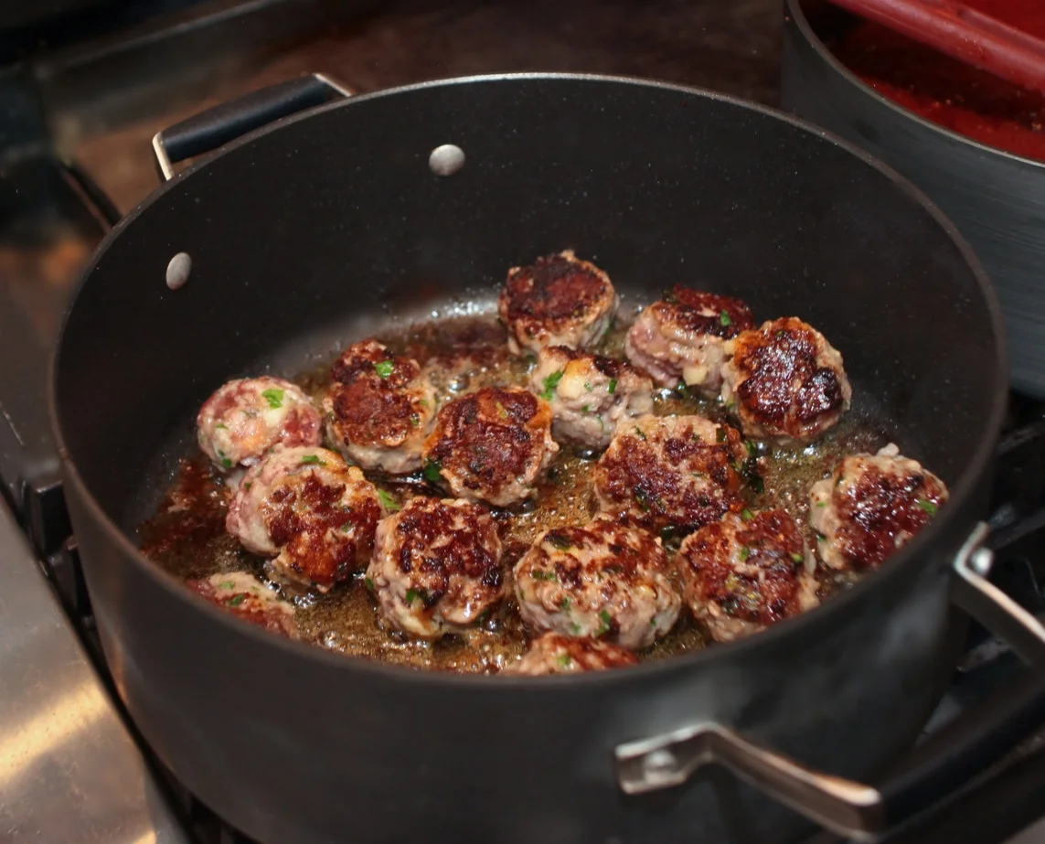 Meatballs frying