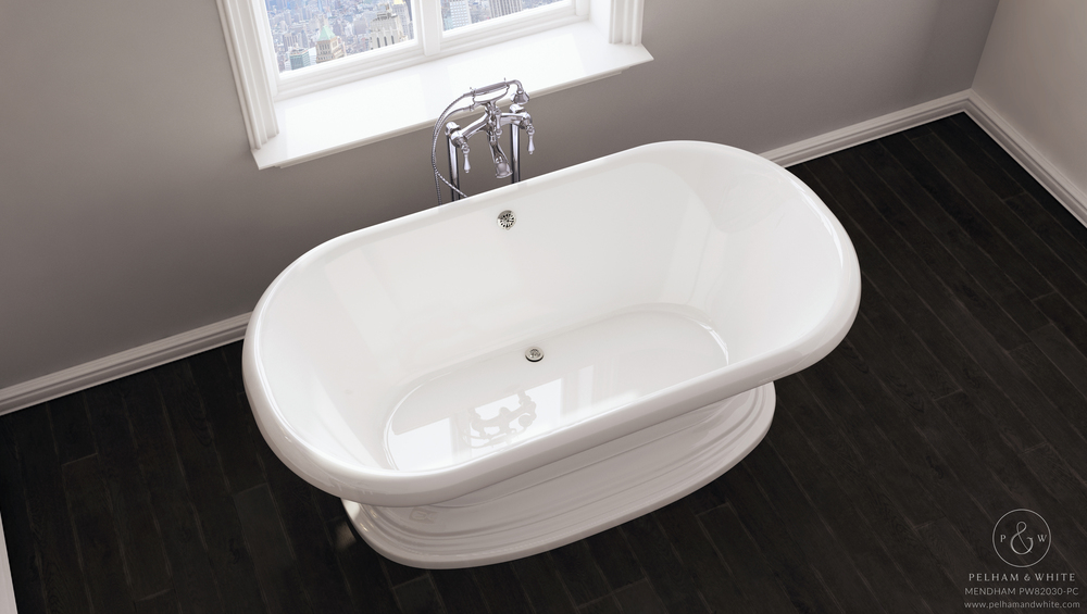 Mendham Chrome Drain Pelham And White, 60 Inch Freestanding Acrylic Bathtub