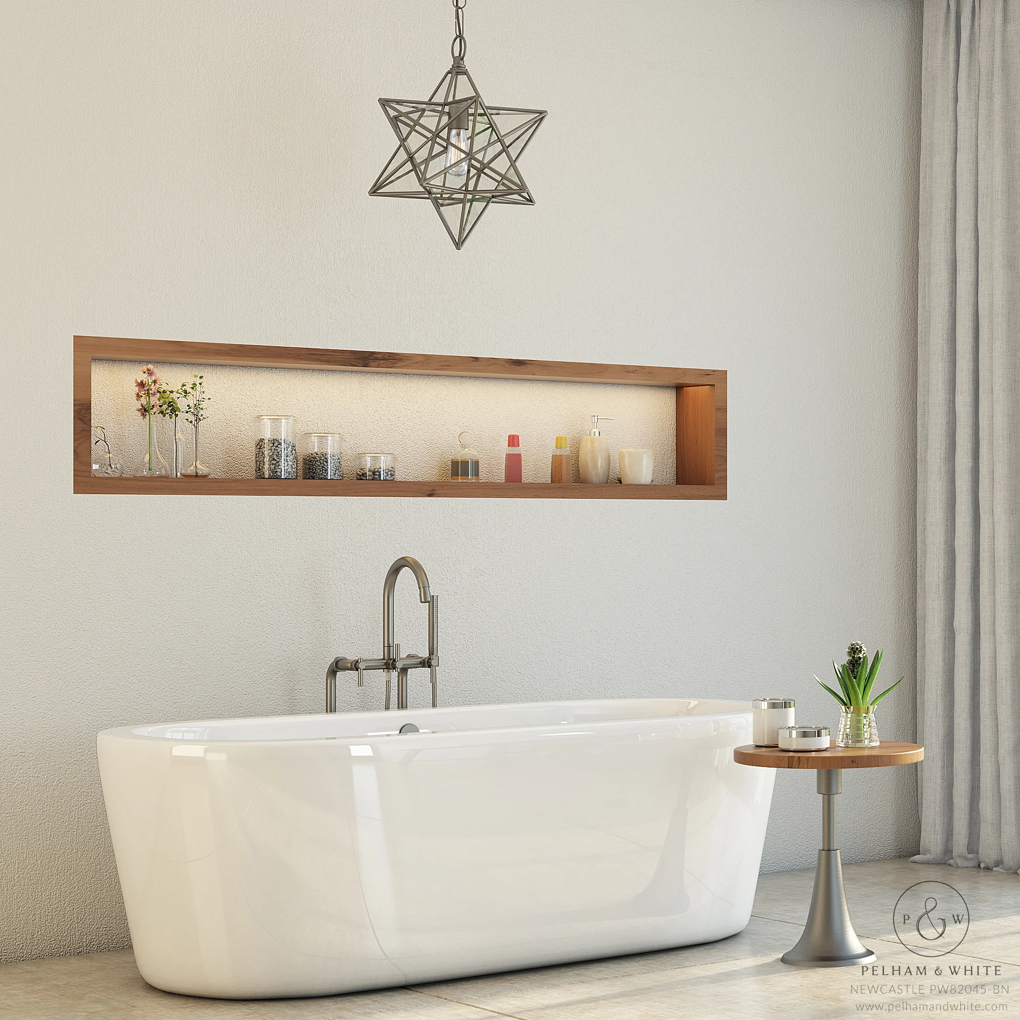Pelham and White- Newcastle 67 inch freestanding tub- Brushed Nickel Drain- Main