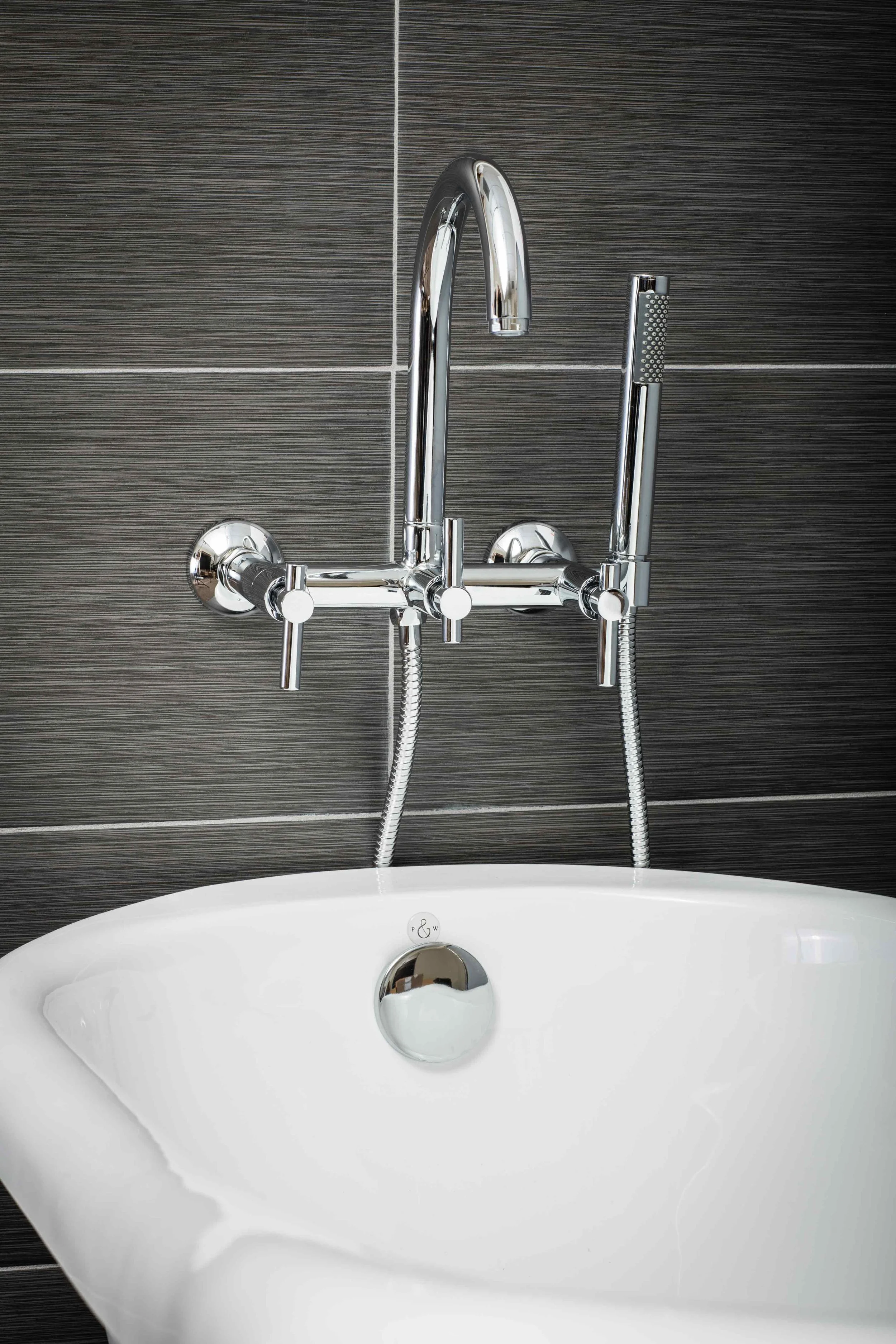 Contemporary Wall Mount Tub Filler Faucet in Chrome with Levers
