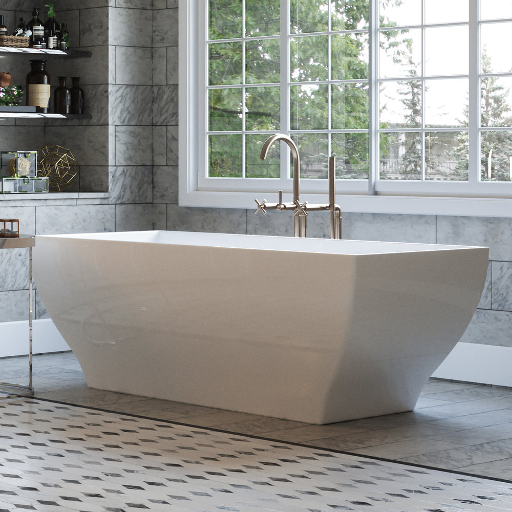 Manchester 63 Angled Rectangle Stand Alone Freestanding Tub In White Integrated White Drain Pelham And White