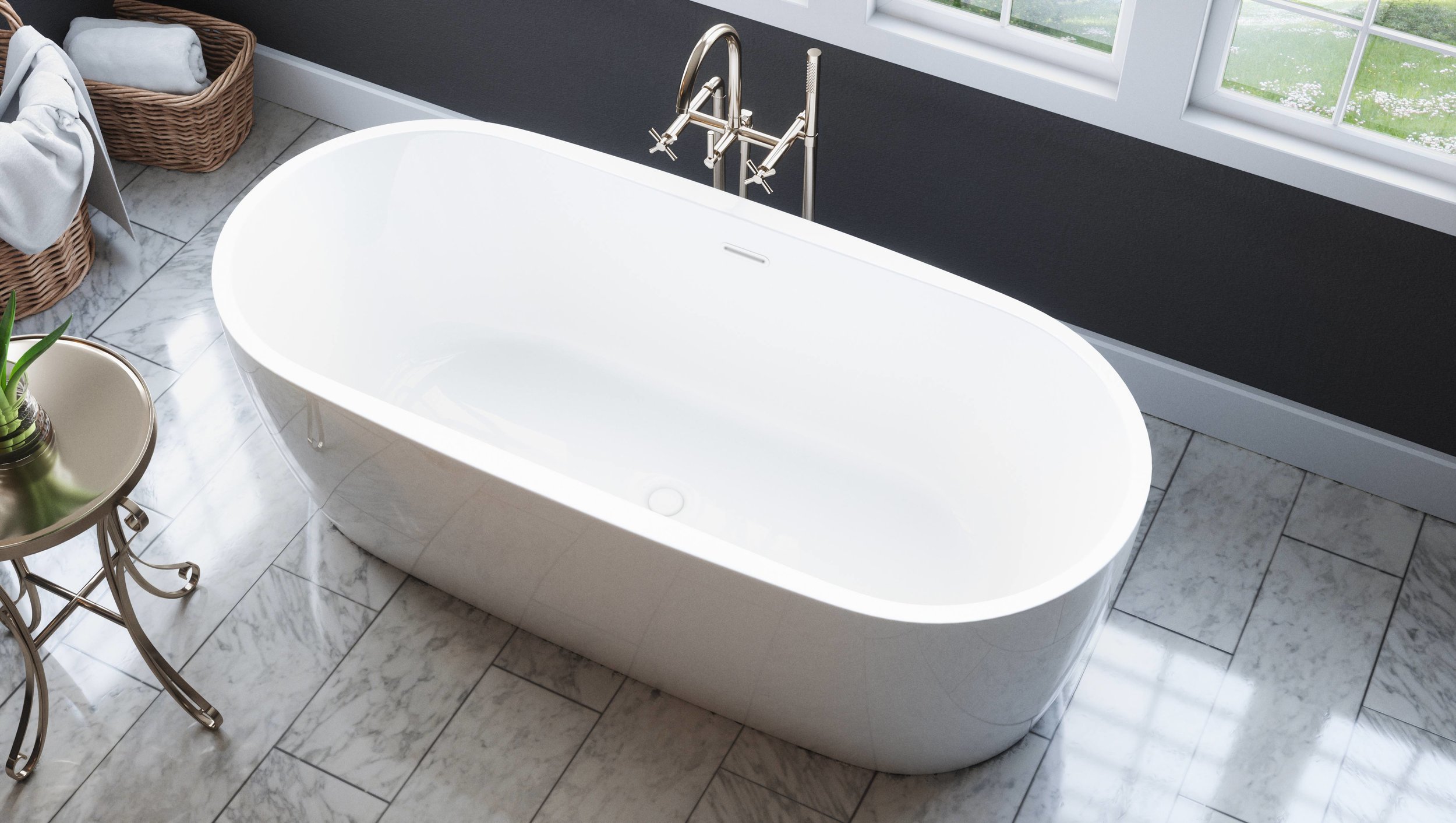 Edgewater 69 inch Modern Freestanding Tub in White — Pelham and White