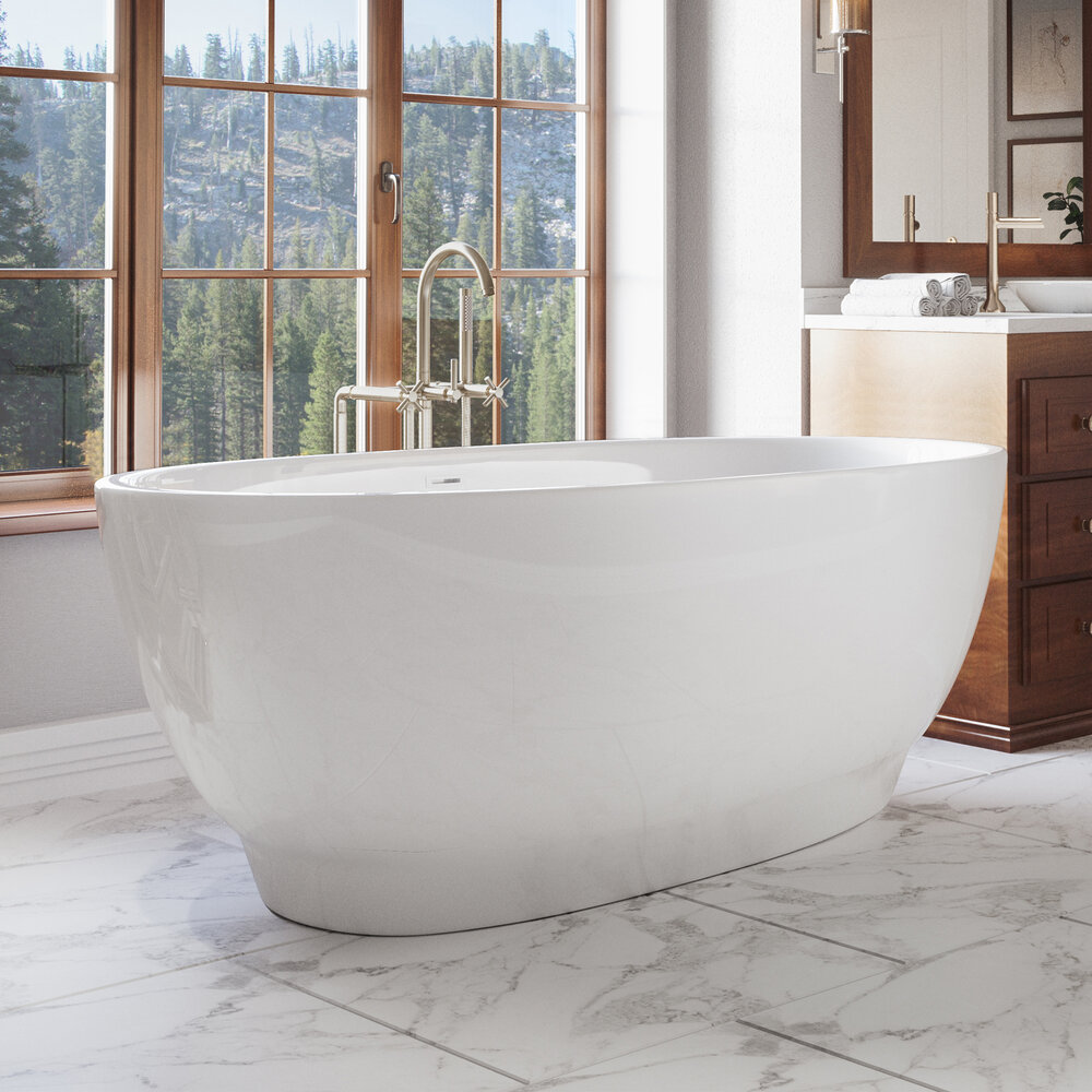Grandby 65 Inch Modern Oval Freestanding Tub In White Pelham And White
