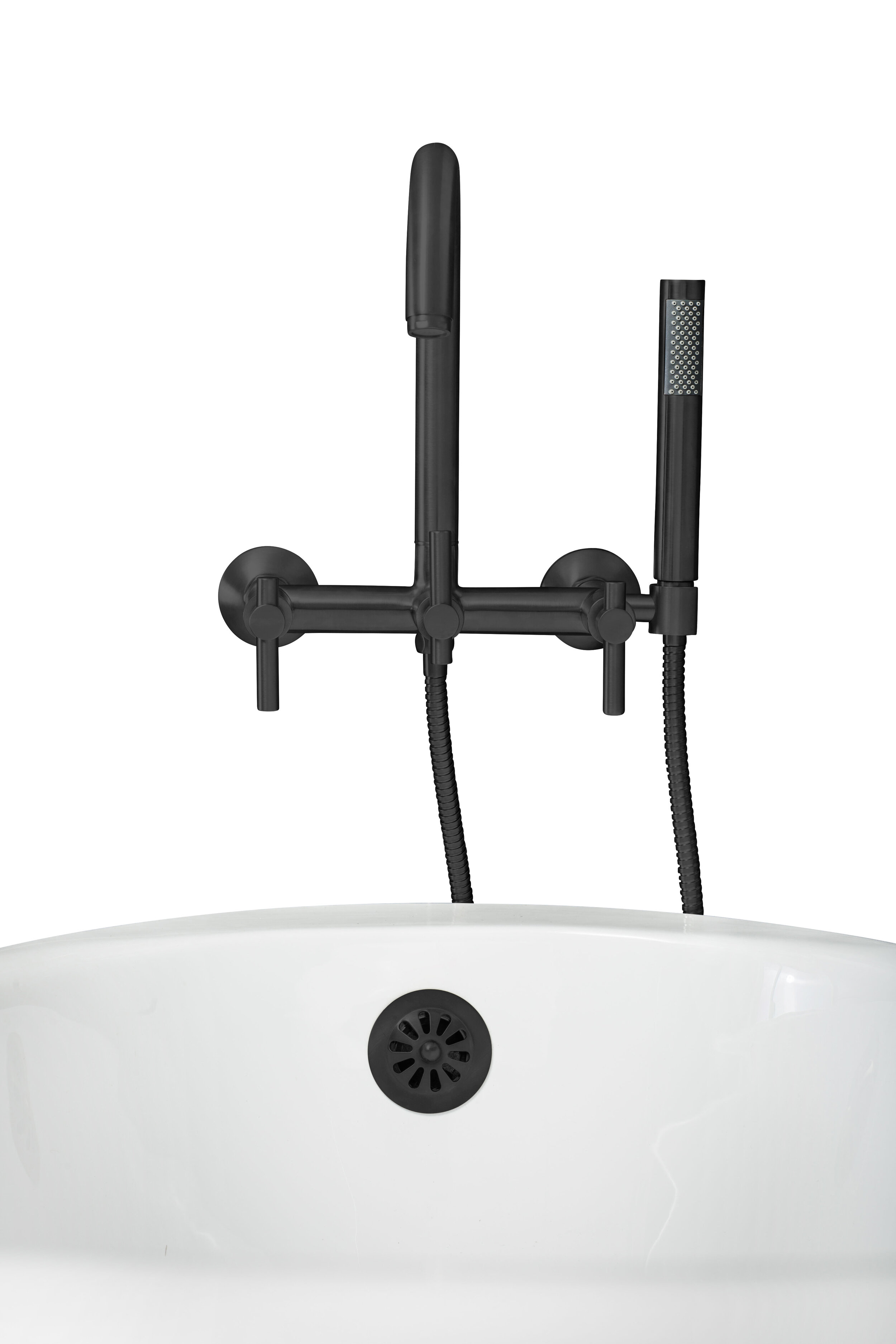 Contemporary Wall Mount Tub Filler Faucet in Matte Black with Levers —  Pelham and White