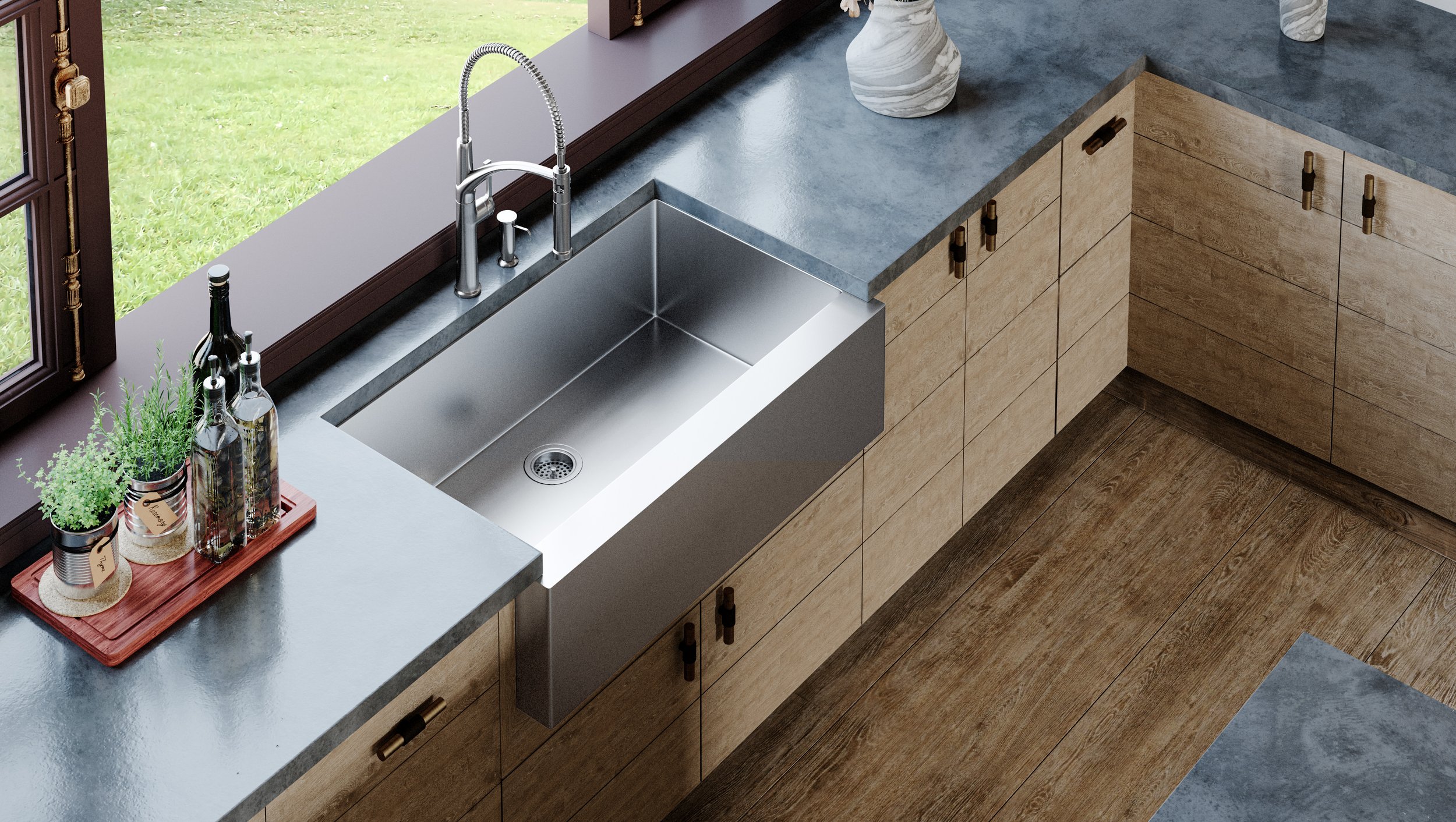 Bryn PWS230 - 33” Stainless Steel 16-Gauge Apron Kitchen Sink with Bottom Grid &amp; Drain