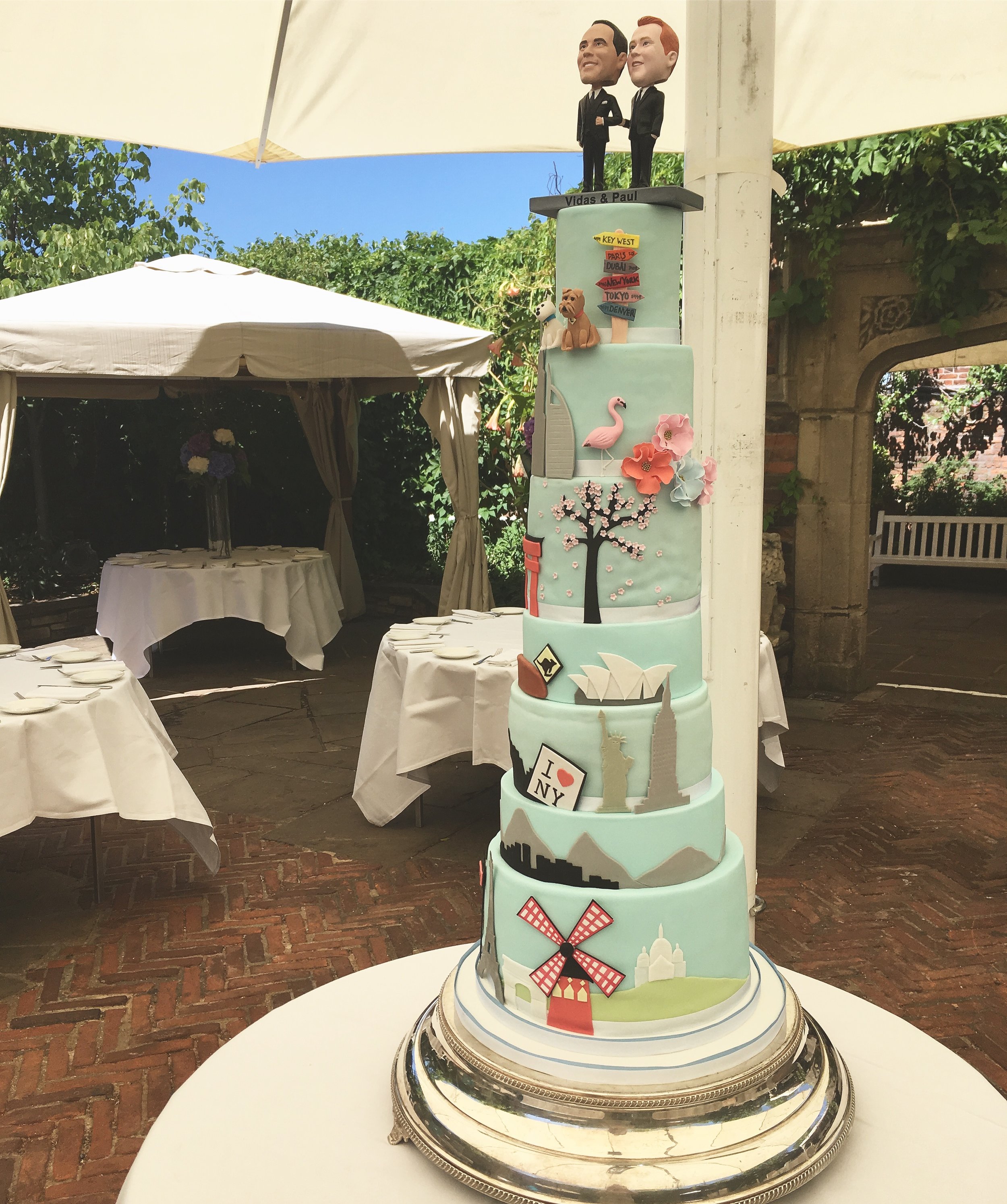 7 tier globe-trotter wedding cake