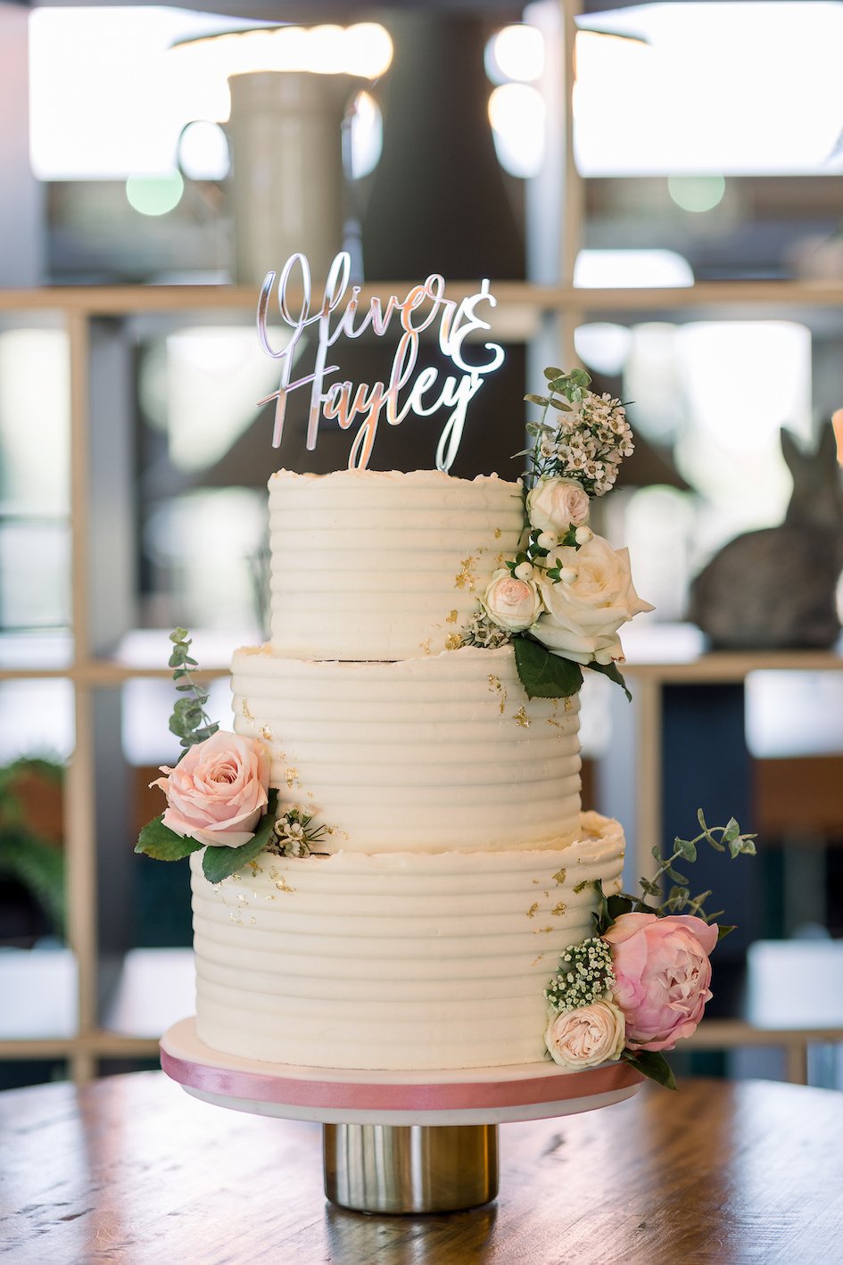 Striped buttercream wedding cake