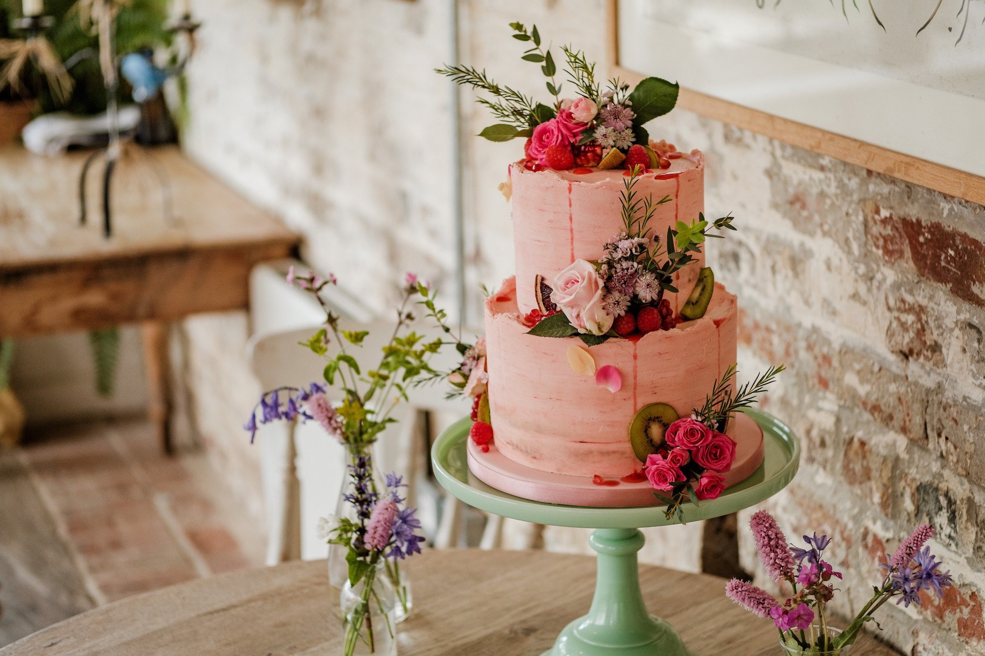 Small pink buttercream wedding cake