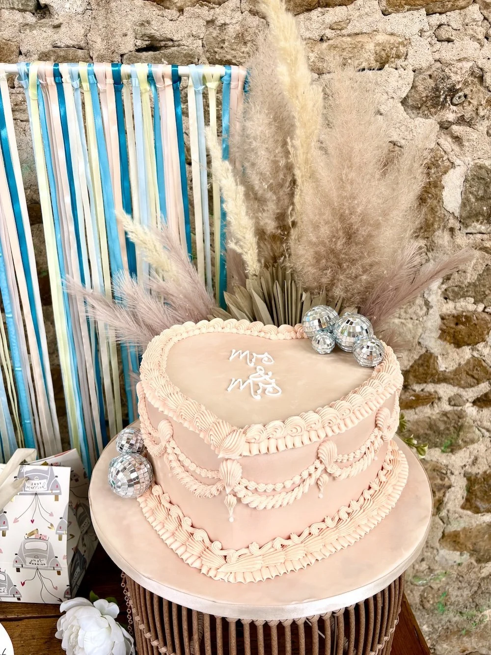 Peach disco ball Lambeth wedding cake