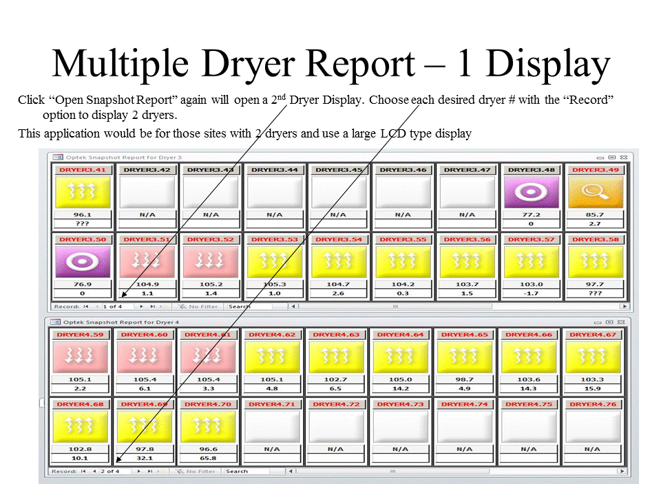  Multiple dryer display on remote monitor. 