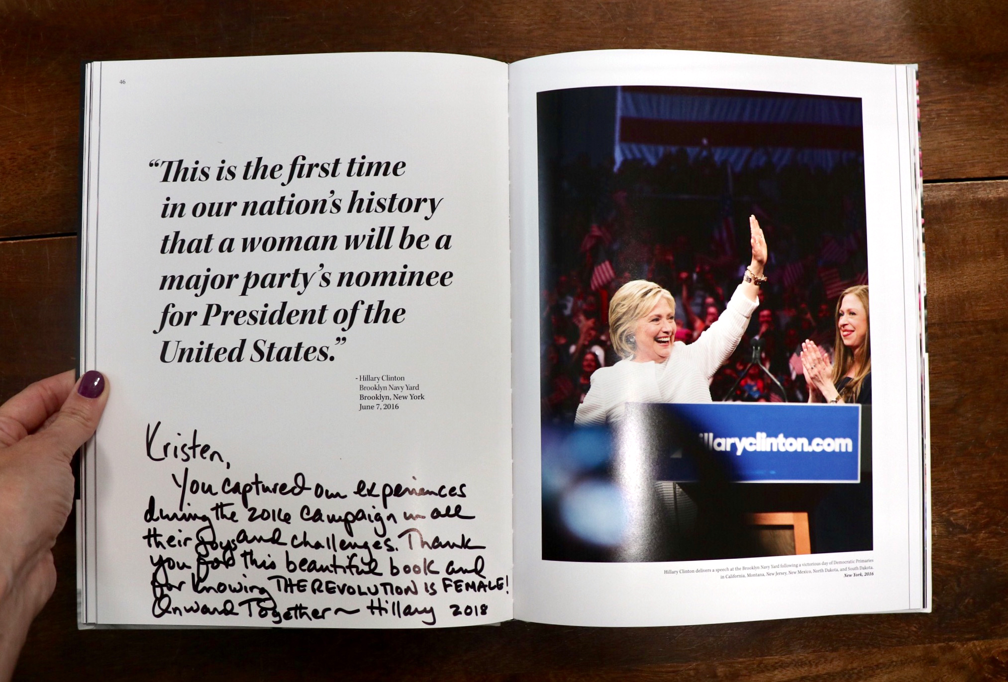 Inspiring words from Hillary Clinton written to Kristen Blush in The Revolution Is Female.