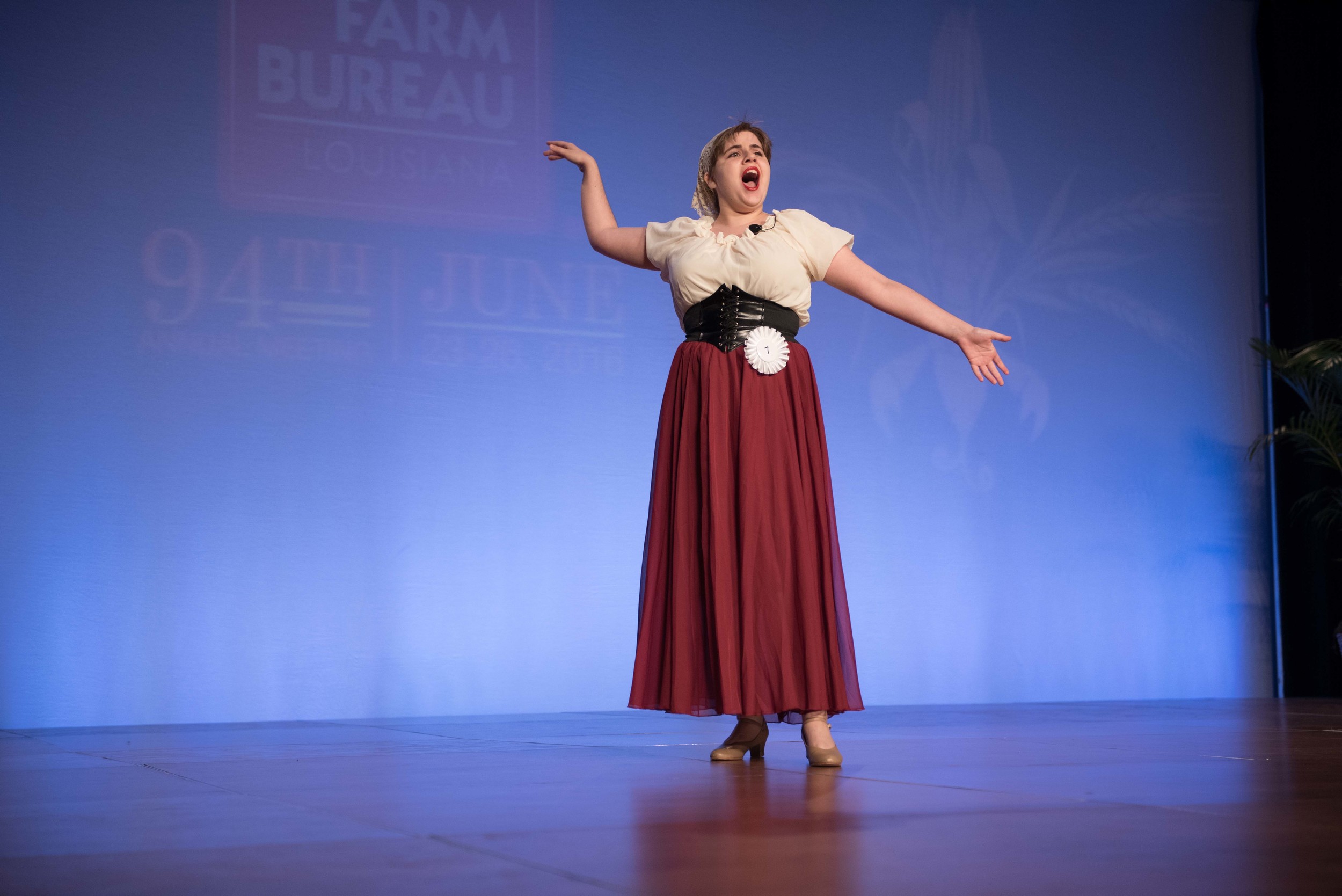 Brittany Schaubhut, 19, from Luling, sings her way to victory in the Senior Talent Contest at the 94th Annual Louisiana Farm Bureau Convention in New Orleans. Shaubhut said she wants to either be a performer or music educator. 