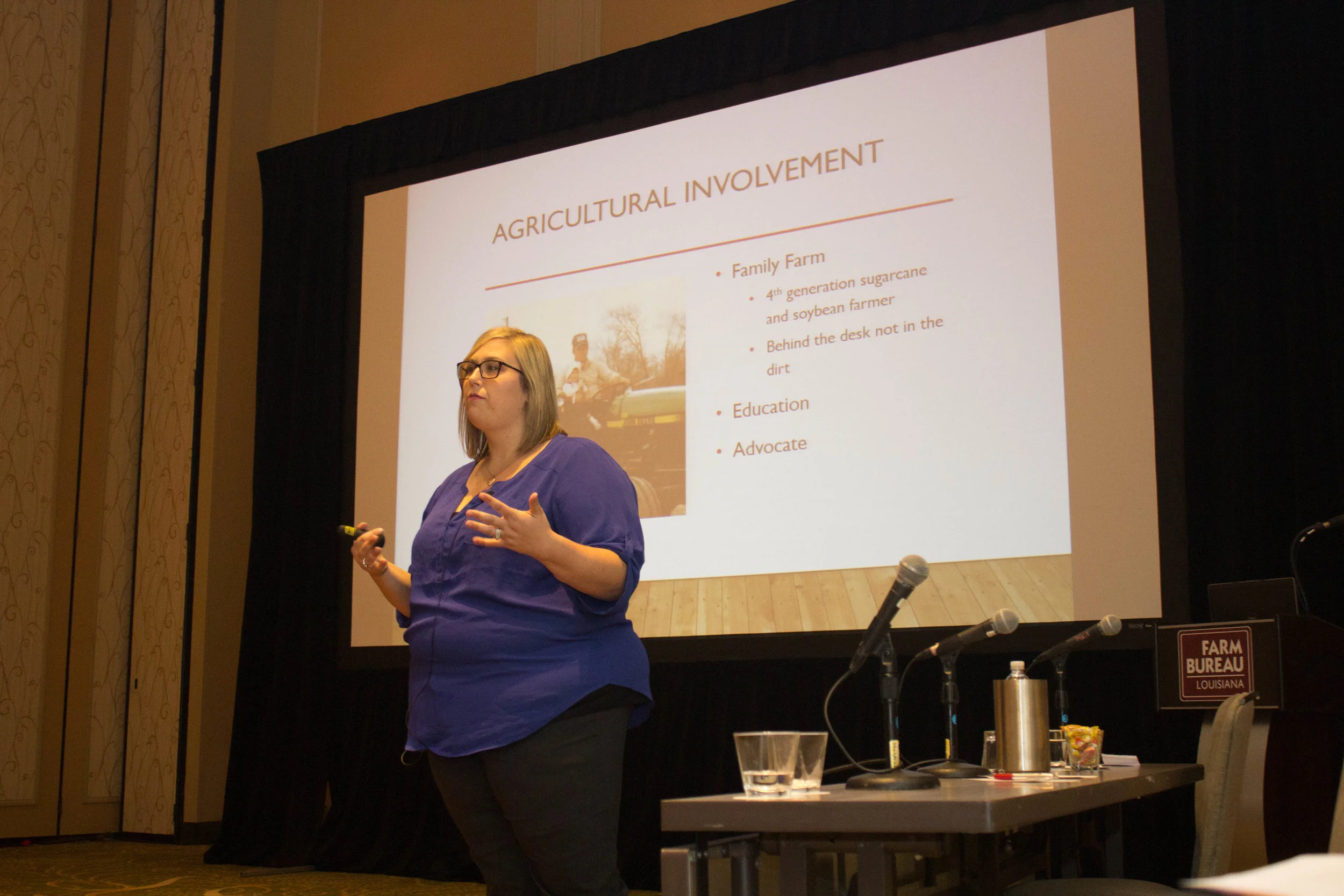 Katie Sistrunk addresses the crowd at the Louisiana Farm Bureau convention during the Excellence in Agriculture presentations.