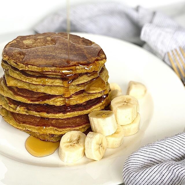 Nice STACK! It&rsquo;s Sunday so you know what that means!?!? Pancakes + Pajamas is in full effect. 🙋🏽&zwj;♀️ &bull;

Just added to the website... Fluffy banana pancakes. Paleo, gluten-free, dairy-free + refined sugar free... yet, insanely DELICIOU