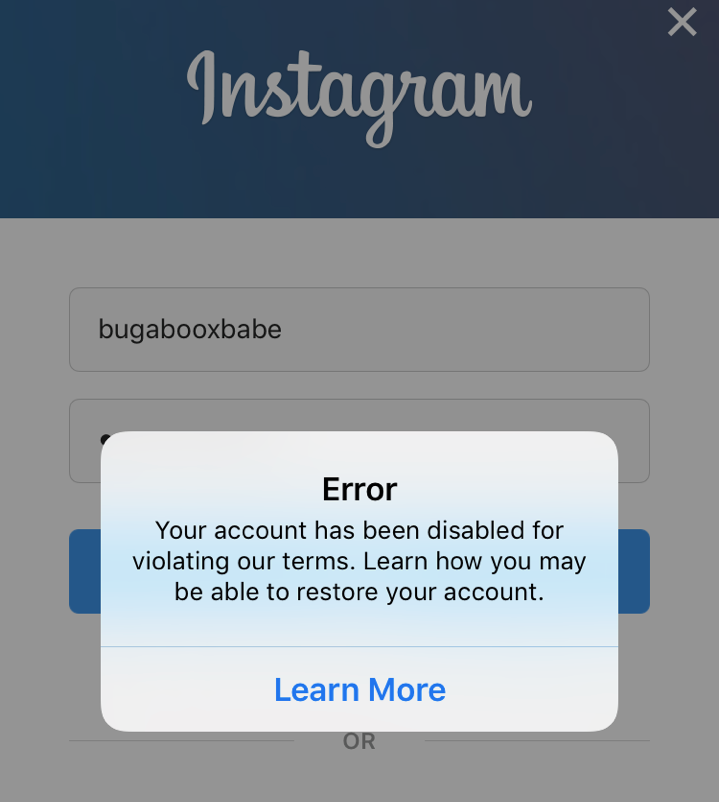 Instagram account has been disabled. My account was Hacked. Disabled accounts can't be contacted в инстаграмме. Your account has been disabled for violating our terms. Learn how you May be able to restore your account.. Terms violation