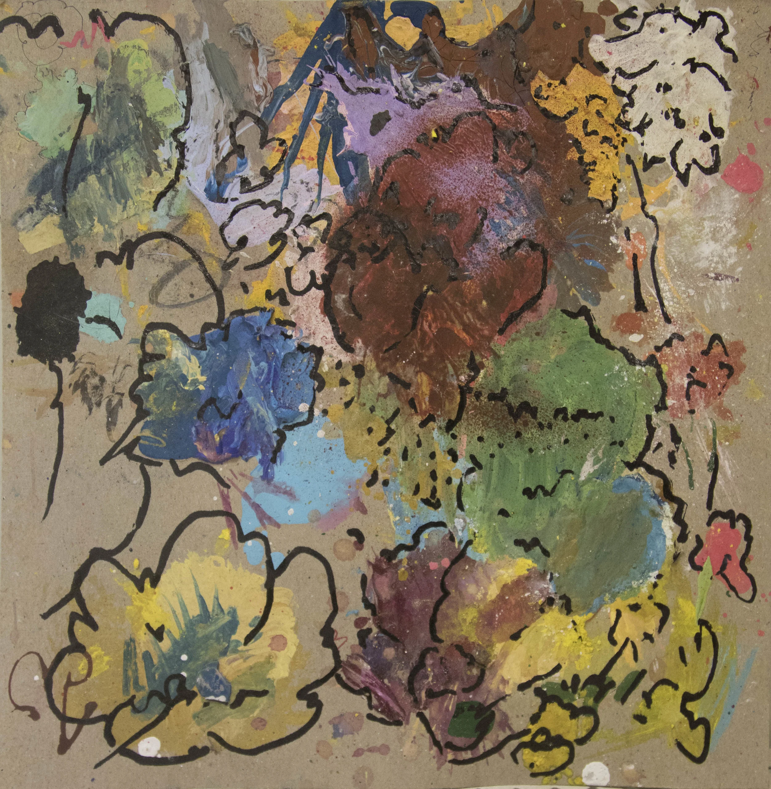 Flower Study, 2016, Tempera and Flashé on found board, 9"H x 9"W