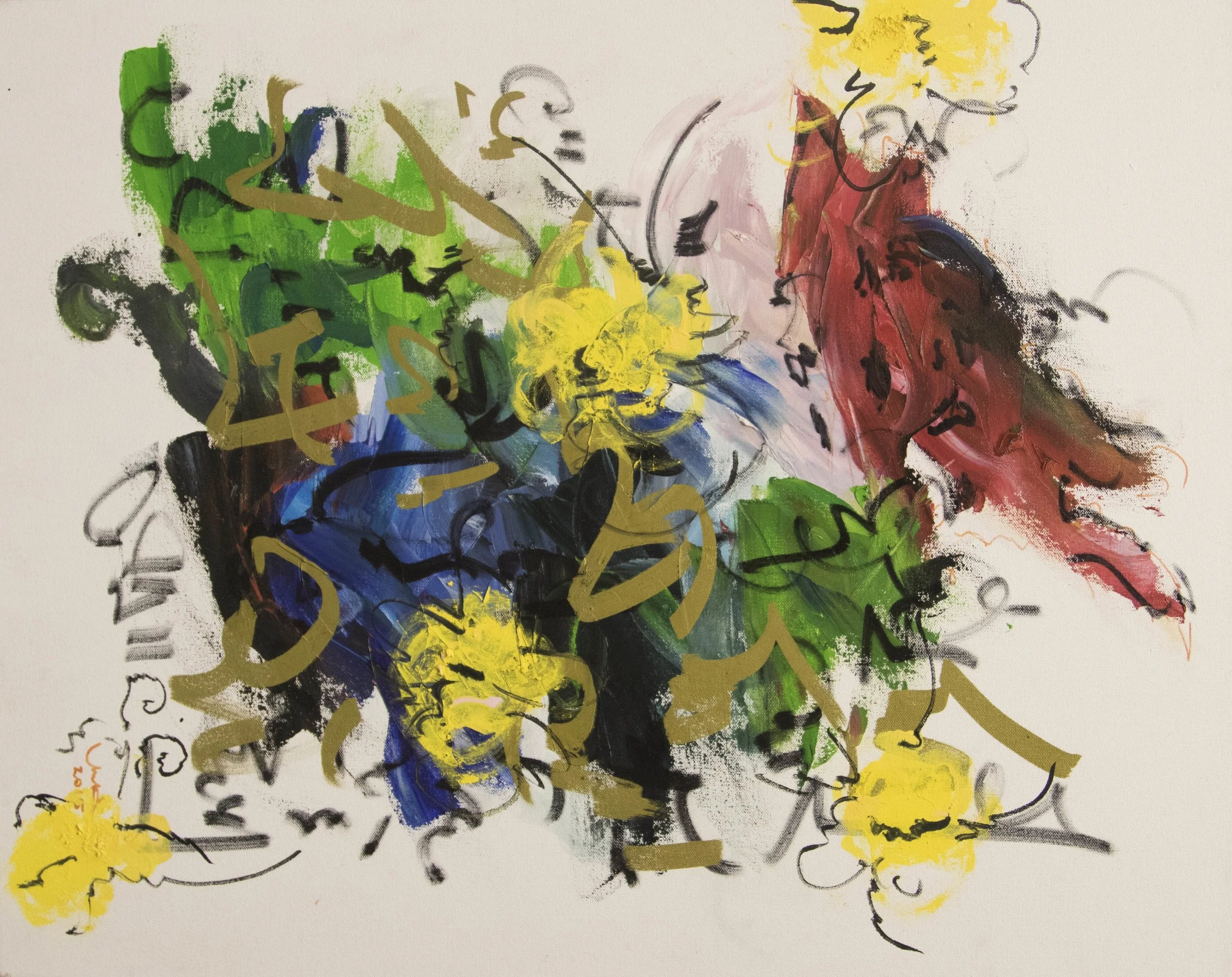 Bodhisattva Field I, 2016, Acrylic and Tempera on Canvas, 24"Wx18"H