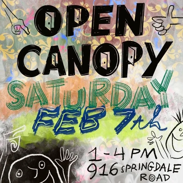Spend your Saturday afternoon exploring Open Canopy, tomorrow from 1&ndash;4 PM at 916 Springdale Rd.📍Enjoy the beautiful weather, tour artist studios and galleries, and engage in the local arts community ⭐️ 

🎵 Patio tunes by @thereheis
🌭 Hot dog