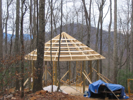 Roof is beginning to take shape.