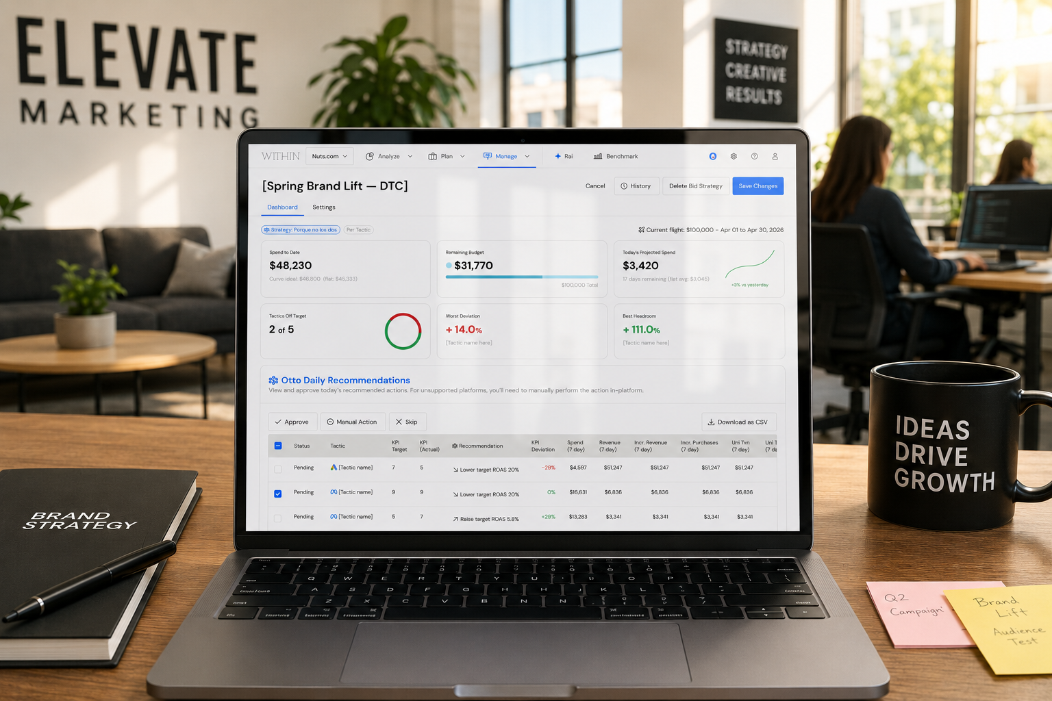  In 2025, I lead the design for Otto, an automated budget pacing tool that helps marketers optimize spend across Meta, Google, and other platforms from a single workflow. I collaborated with Product, Engineering and Machine Learning/Data Science over