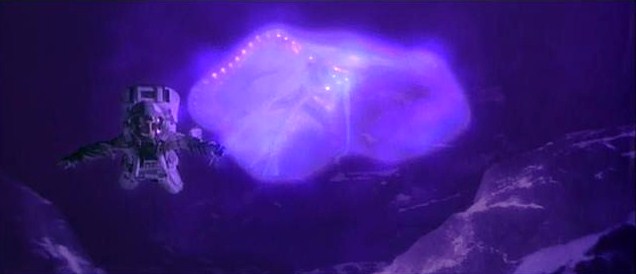 Before people were aware of space, everyone thought monsters hid undersea. This shot beautifully ties both beliefs together.