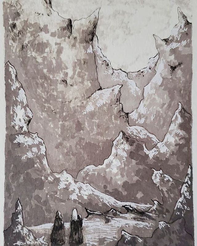 Day four of #inktober2019 - freeze. I think the figures ended up to big for the scope of landscape I wanted, but still like this crazy pointy mountain scene. I hope to get a few extra #inktober pieces completed this weekend because I am starting a ne