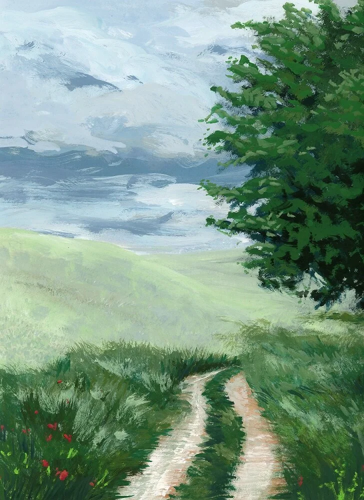 'Spring Path', Gouache, 8"x10"