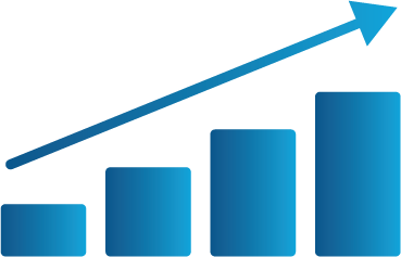 Icon of bar graph with arrow showing upward trajectory