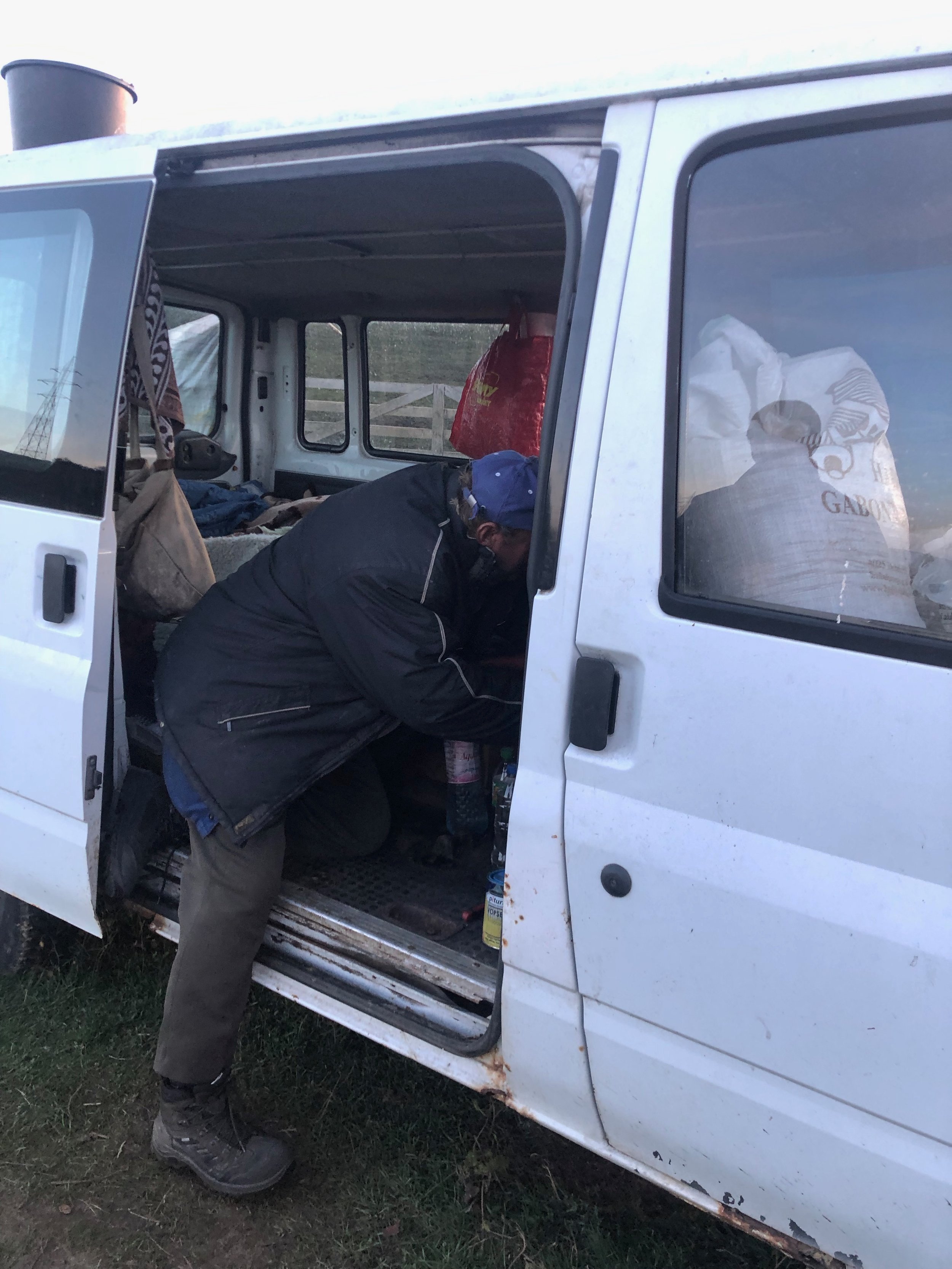 He stays in this van while tending the sheep. 
