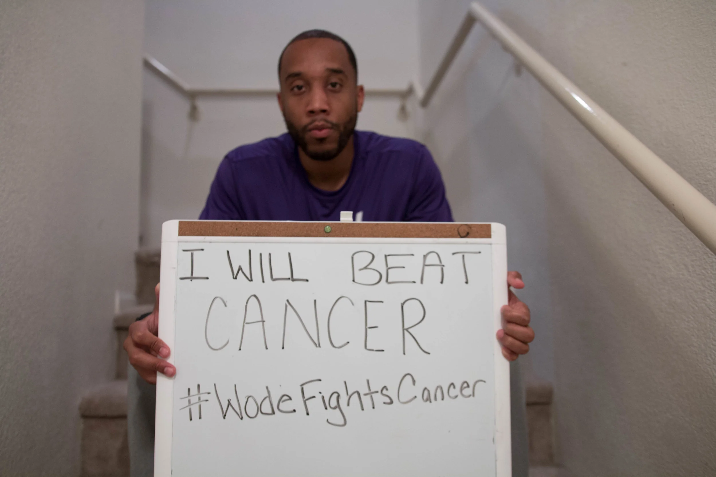 Jermaine Seagears, CEO and Founder of Work Or Don't Eat Pictured above holding " I Will Beat cancer" Poster after being diagnosed with Diffused B-Cell Non Hodgkins Lymphoma Cancer. November, 2016.