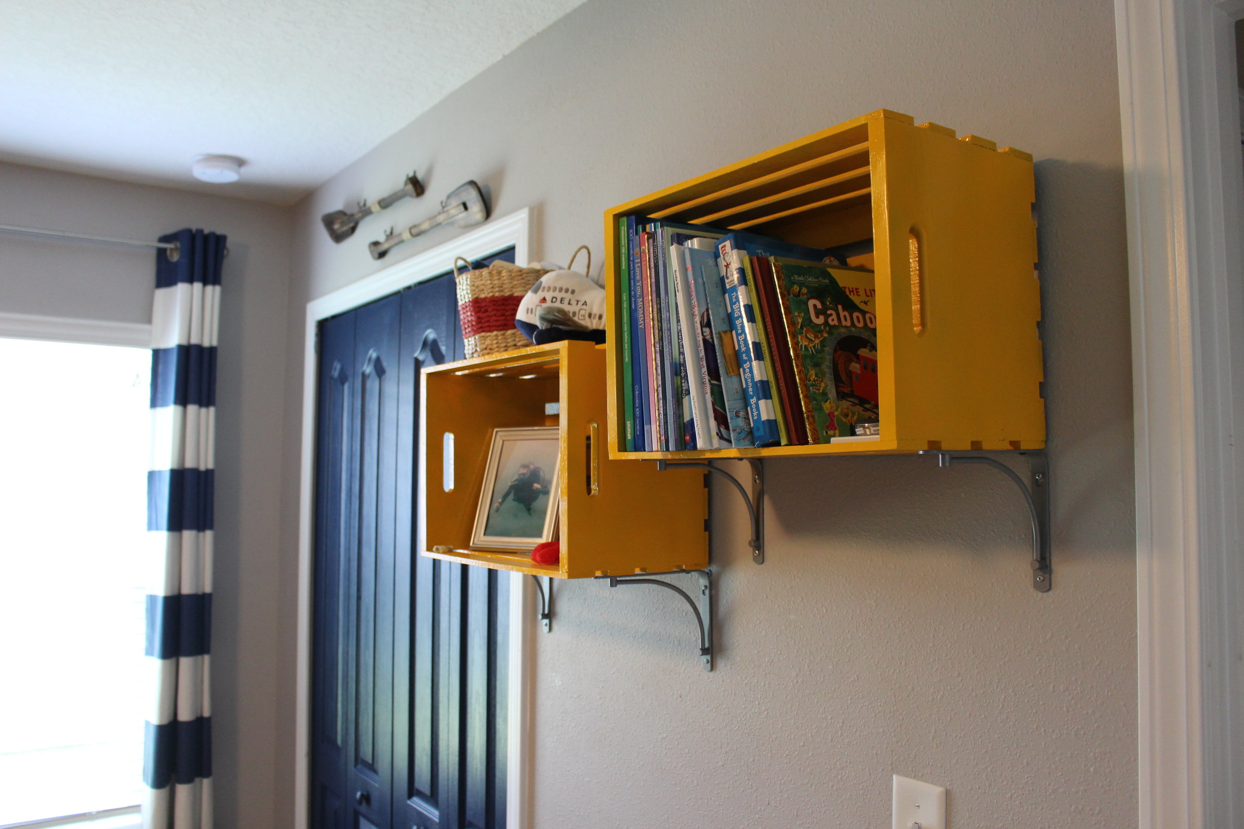 Wood crates as shelves