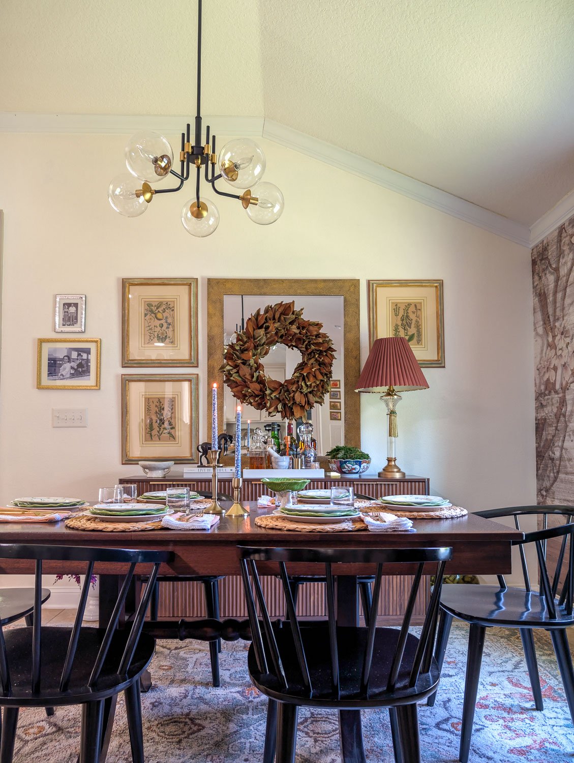 Moody Traditional Dining Room Updates: Green Linen Curtains &amp; The Perfect Amazon Sideboard