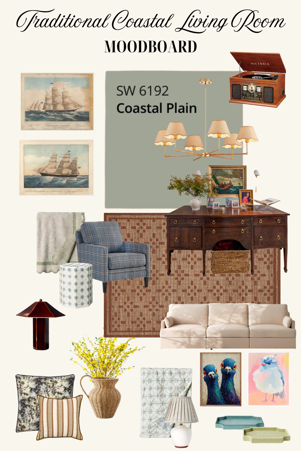 Designing a Coastal Traditional Living Room: A Moody Heritage Moodboard