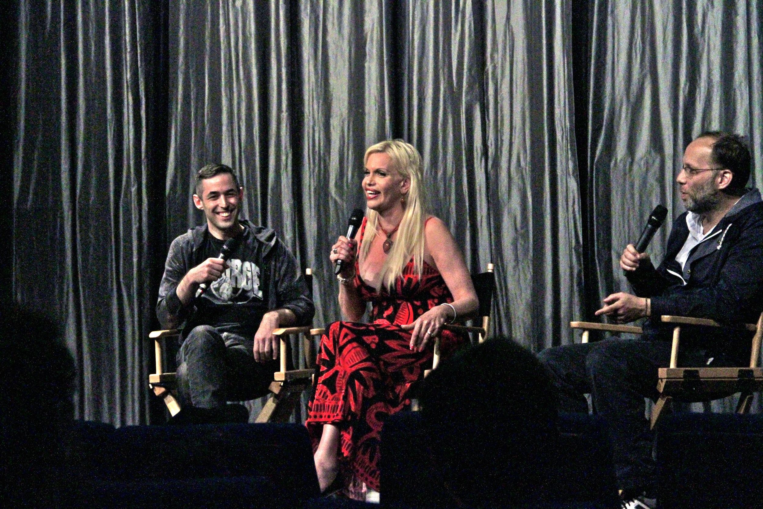  Co-curators Adam Baran and Ira Sachs on stage with presenter Barbra Herr at the June 2014 screening of  Suddenly, Last Summer.&nbsp; (Photo by Richard Davis) 