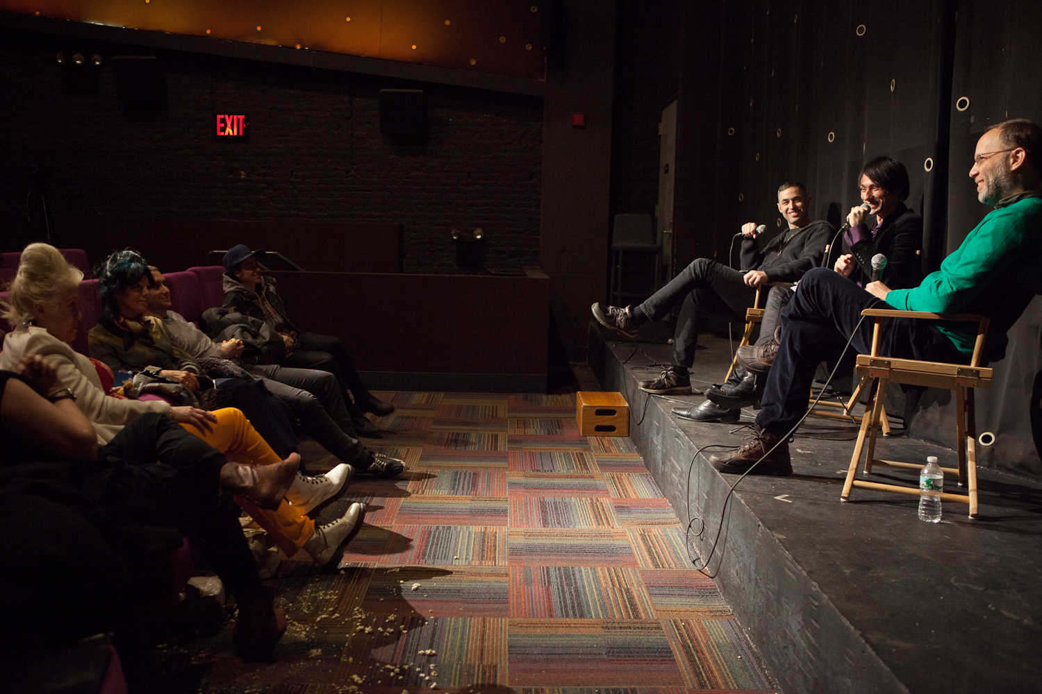  Queer|Art|Film co-curators Adam Baran and Ira Sachs on stage with presenter Joseph Keckler at the March 2015 screening of  Batman Returns .&nbsp;(Photo by Ryan Morris) 