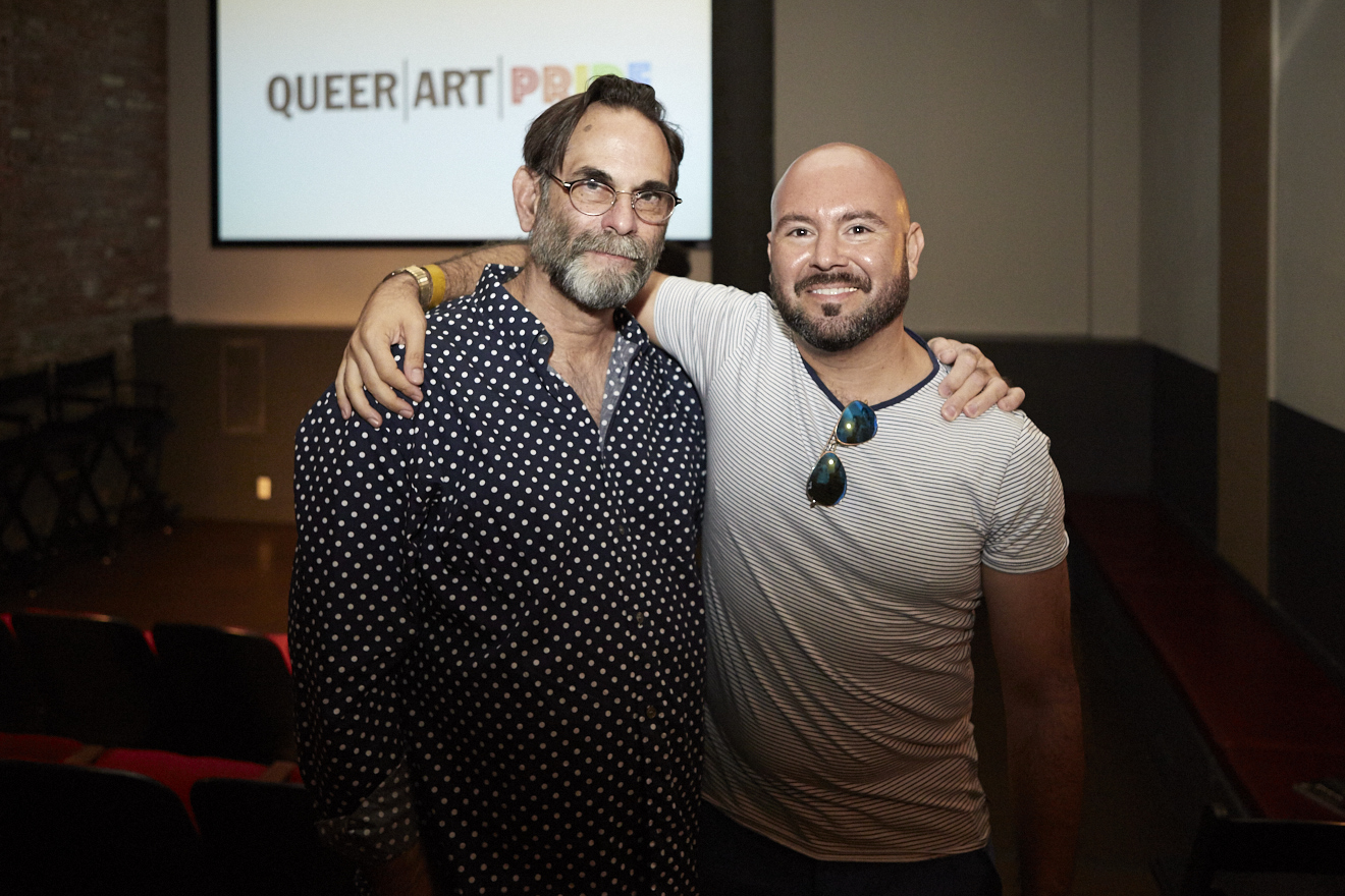 Avram Finkelstein and Rodrigo Bellott at QAM Alumni Shorts Screening for Queer|Art|Pride at Wythe Hotel, June 2017. (Photo by Eric McNatt)