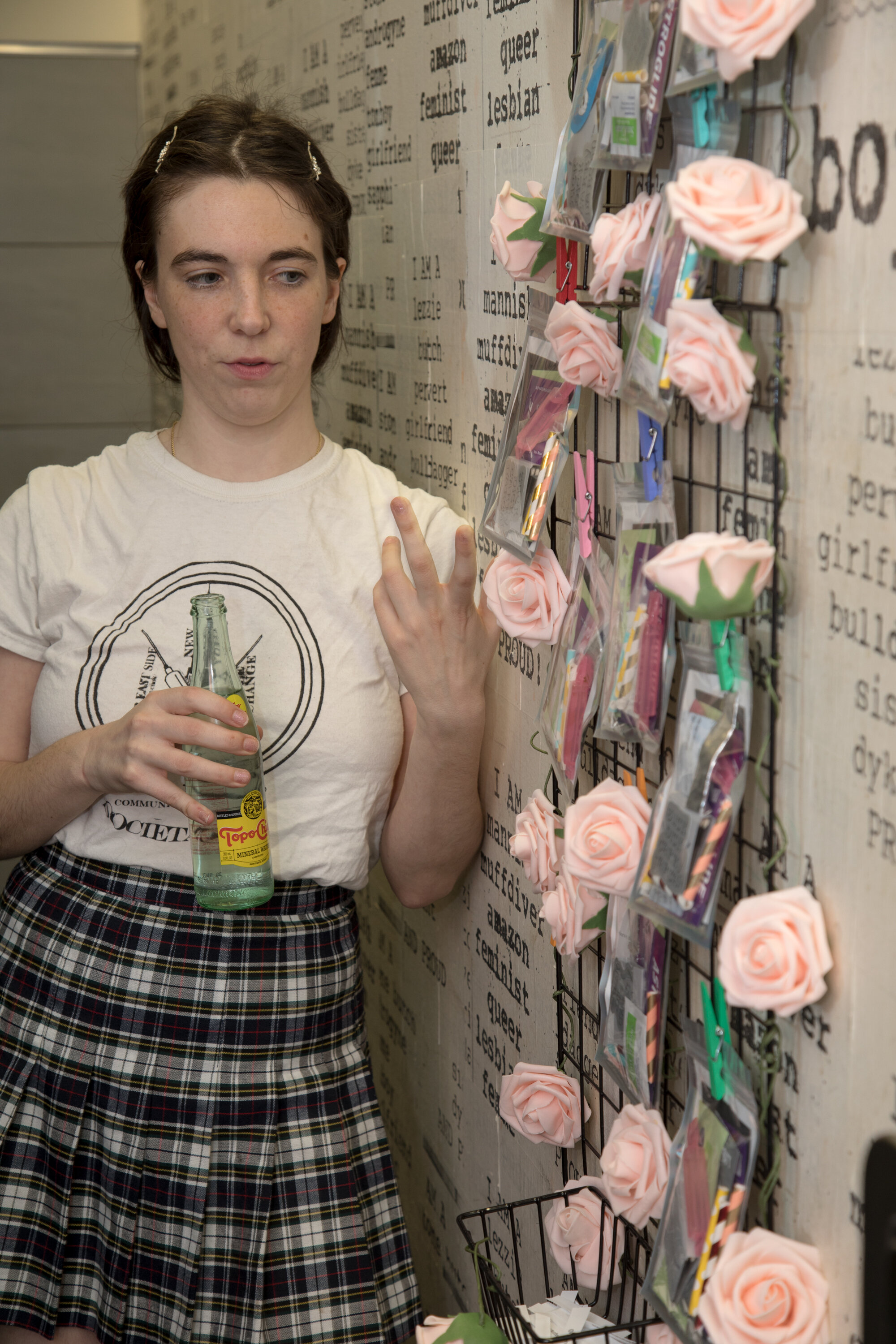 Bathroom installation at The Lesbian, Gay, Bisexual, Transgender Community Center as part of the 2018-2019 QAM Annual entitled "harmreduxxxcommunism" by Ripley Soprano (photo by Cayetana Suzuki)