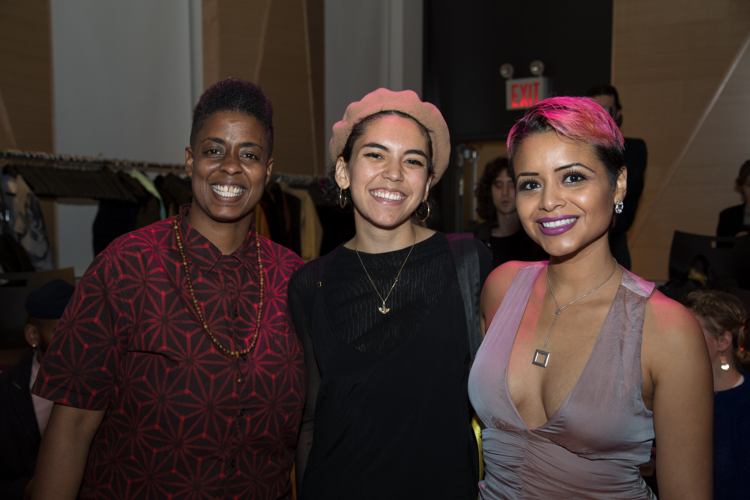 Left to right: QAM Program Facilitator Matice Moore, Annual Party Guest, and 2019-2020 Fellow María José Maldonado (photo by Cayetana Suzuki)